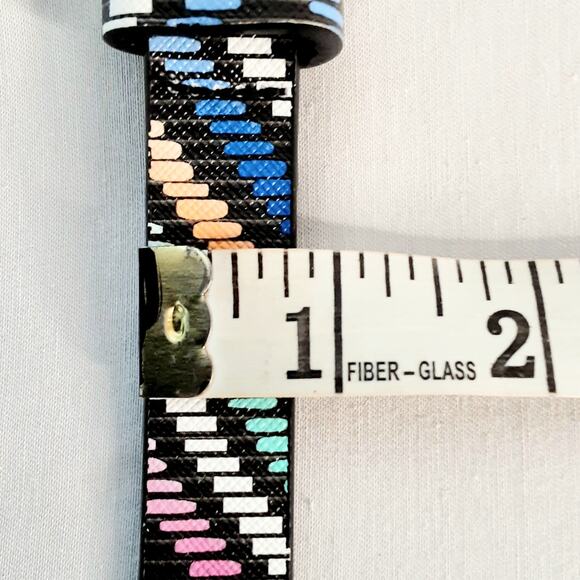 Womens Skinny Small Medium Waist Belt Mulitcolor Faux Leather Diagonal Stripes - Picture 11 of 11